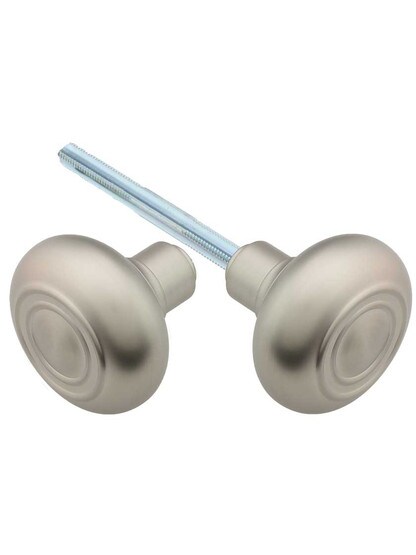 Pair of Solid Brass Deco Knobs in Satin Nickel.